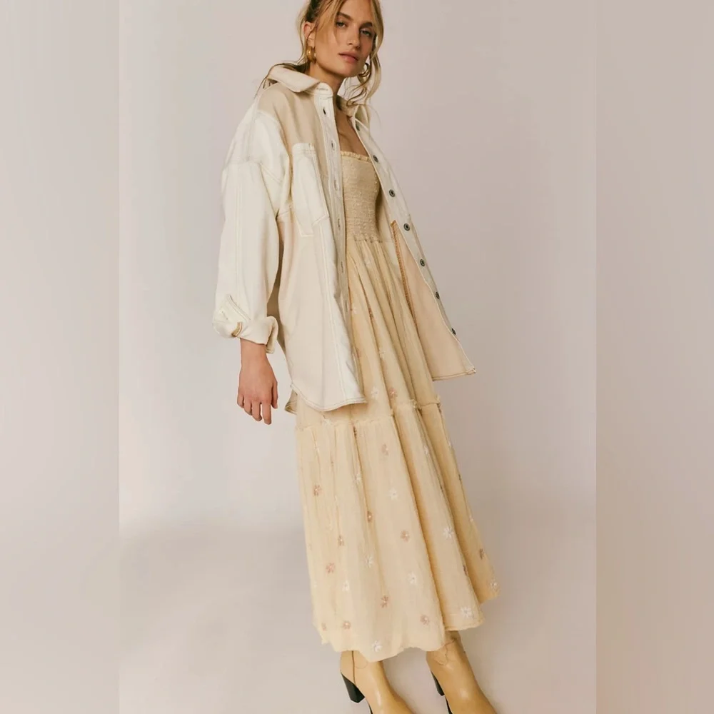 Free People Dahlia Embroidered Maxi Dress in Pearl Island